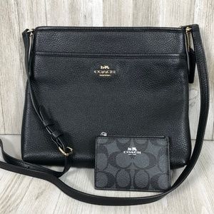 Coach Leather File Crossbody Shoulder Bag Black